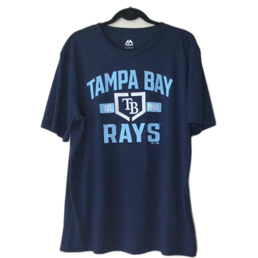 Majestic T-Shirt Women’s Size L Blue Tampa Bay Rays Embroidered Logo Graphic
